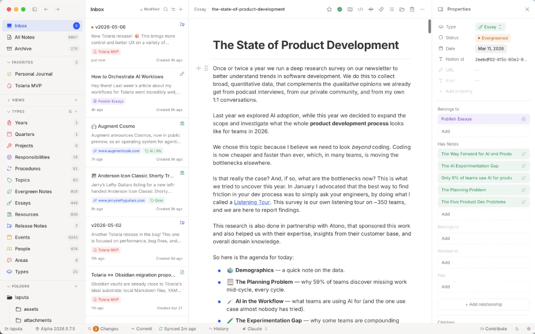 Tolaria Markdown笔记 v2026.6.1-مەرمەر بىلوگى
